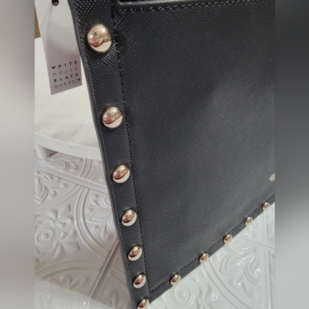 #473- WHBM- Pink and Black Floral Studded Faux Leather Wristlet - Picture 3 of 5